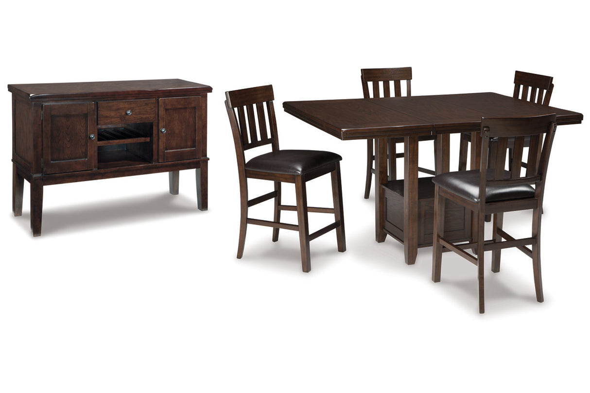 Haddigan Dark Brown Counter Height Dining Table, 4 Barstools and Server from Ashley - Luna Furniture
