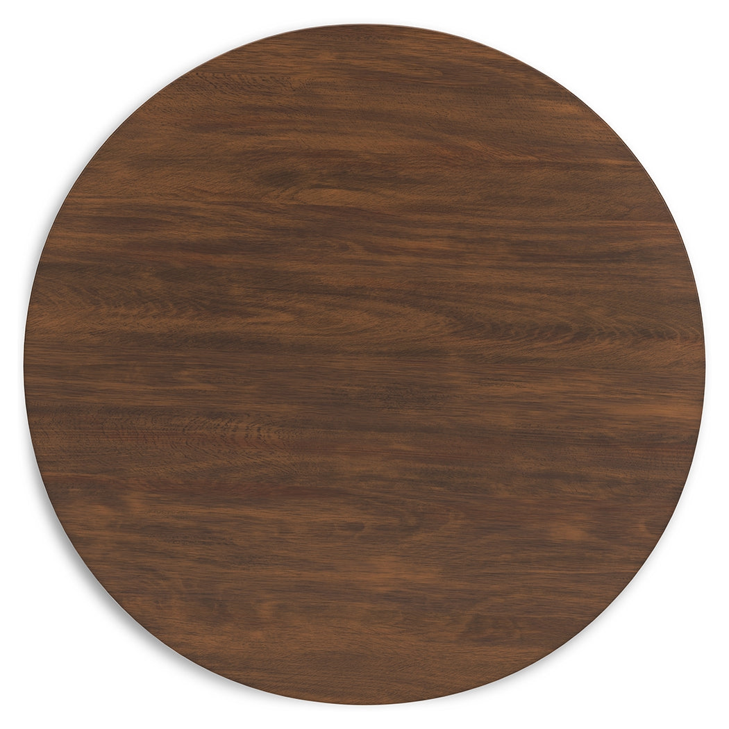 Lyncott Brown Round Dining Table and 4 Blue/Brown Chairs from Ashley - Luna Furniture