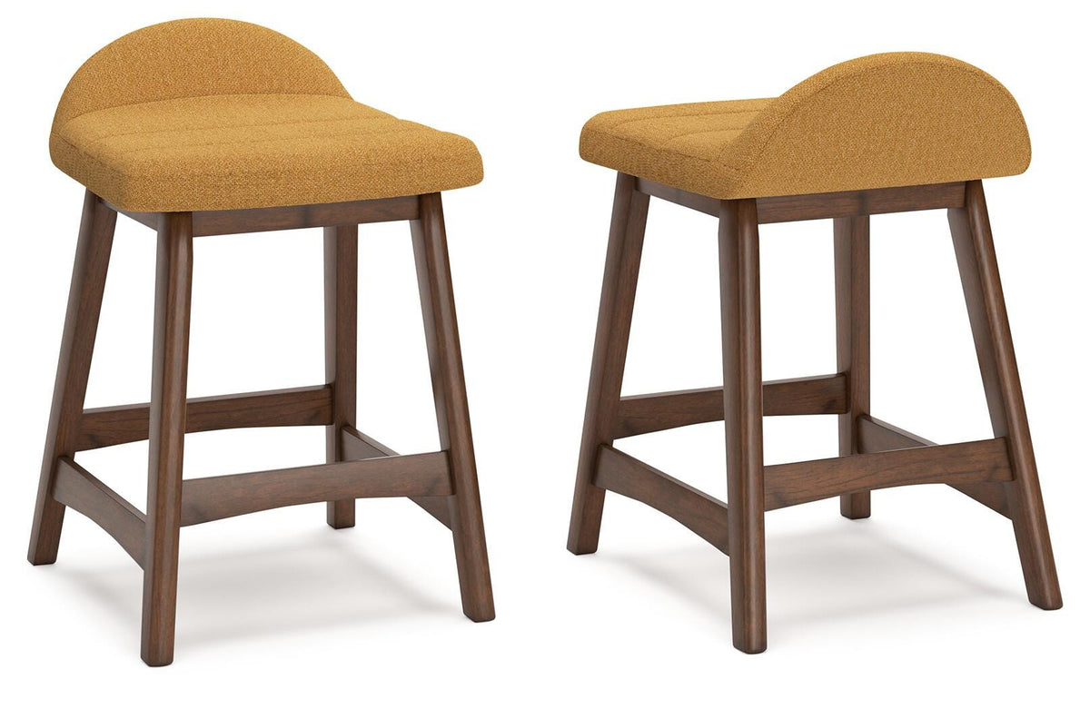 Lyncott Mustard/Brown Counter Height Barstool, Set of 2 from Ashley Furniture - Luna Furniture