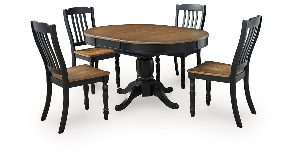 Clorazi Black/Brown Round Oval Extension Dining Table and 4 Chairs from Ashley Furniture - Luna Furniture