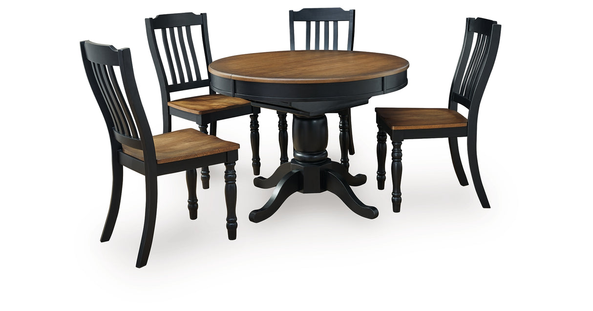 Clorazi Black/Brown Round Oval Extension Dining Table and 4 Chairs from Ashley Furniture - Luna Furniture