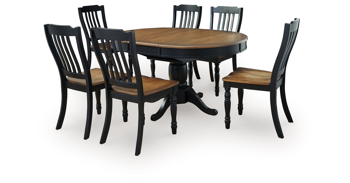 Clorazi Black/Brown Round Oval Extension Dining Table and 6 Chairs from Ashley Furniture - Luna Furniture