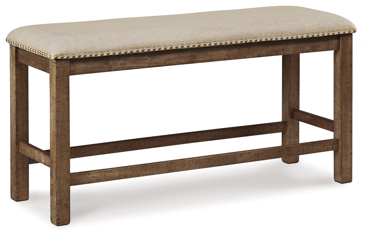 Moriville Grayish Brown Counter Height Dining Table with 4 Barstools and Bench from Ashley Furniture - Luna Furniture