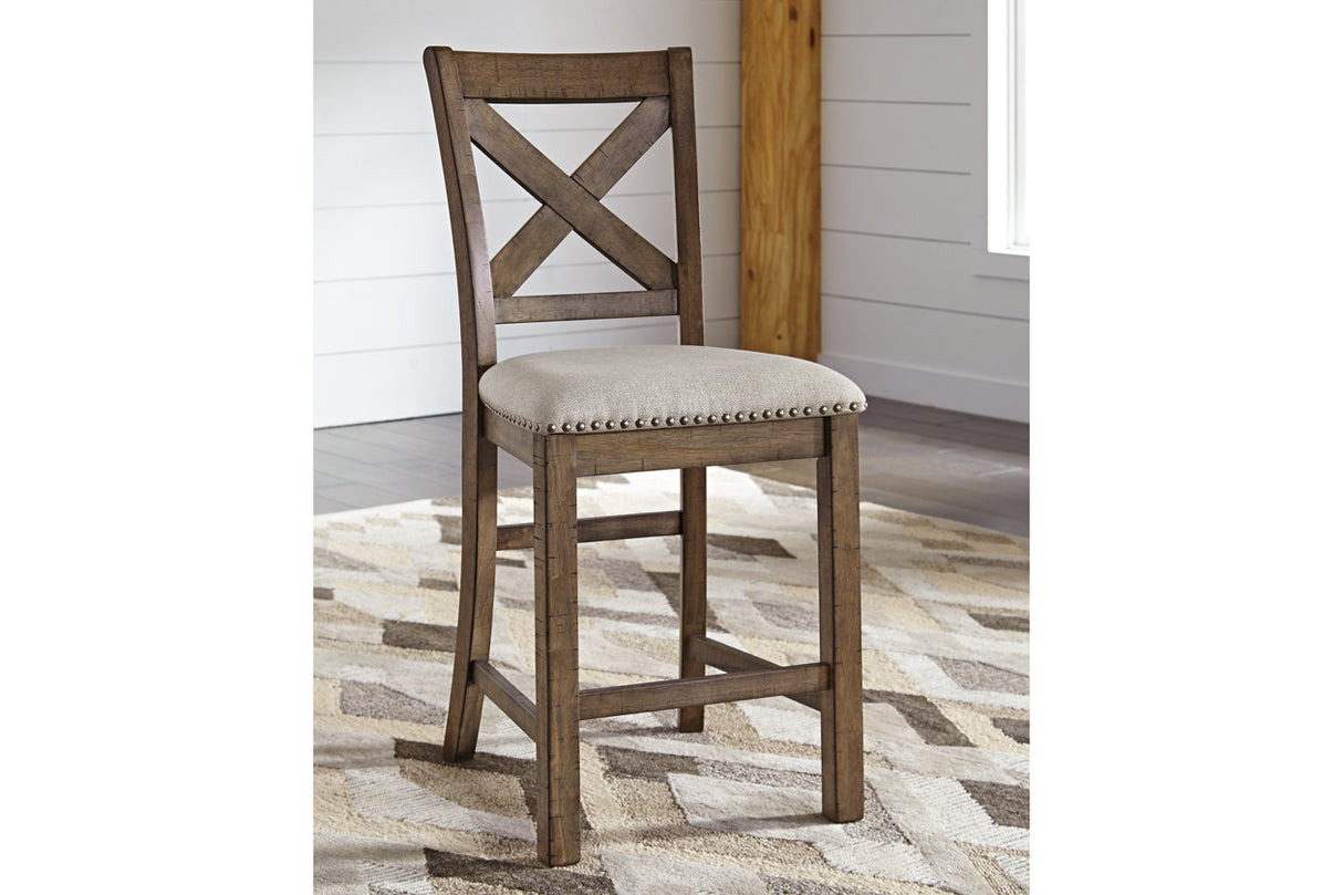 Moriville Grayish Brown Counter Height Dining Table and 6 Barstools from Ashley Furniture - Luna Furniture