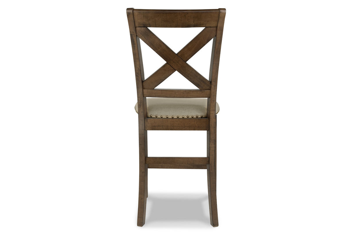 Moriville Grayish Brown Counter Height Dining Table with 4 Barstools, Bench, and Server from Ashley - Luna Furniture