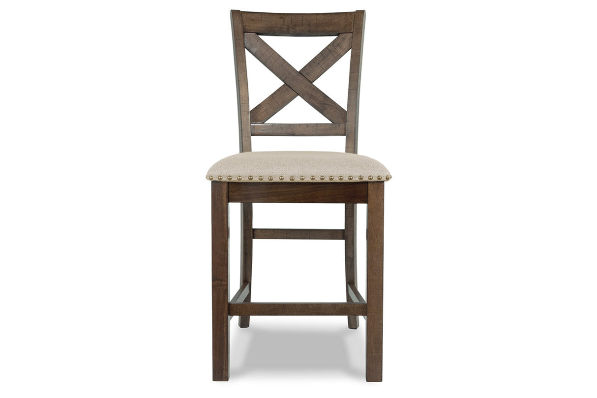 Moriville Grayish Brown Counter Height Dining Table and 6 Barstools from Ashley Furniture - Luna Furniture