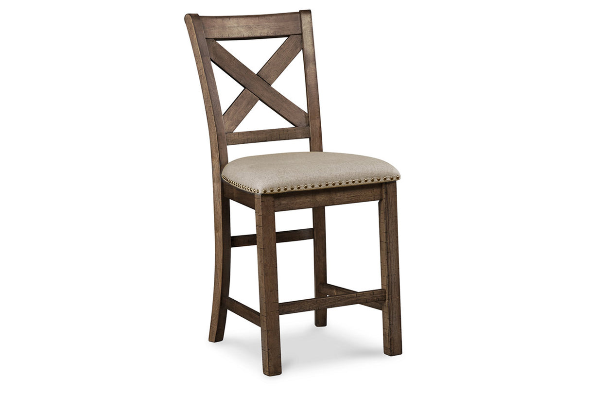 Moriville Grayish Brown Counter Height Dining Table and 6 Barstools from Ashley Furniture - Luna Furniture