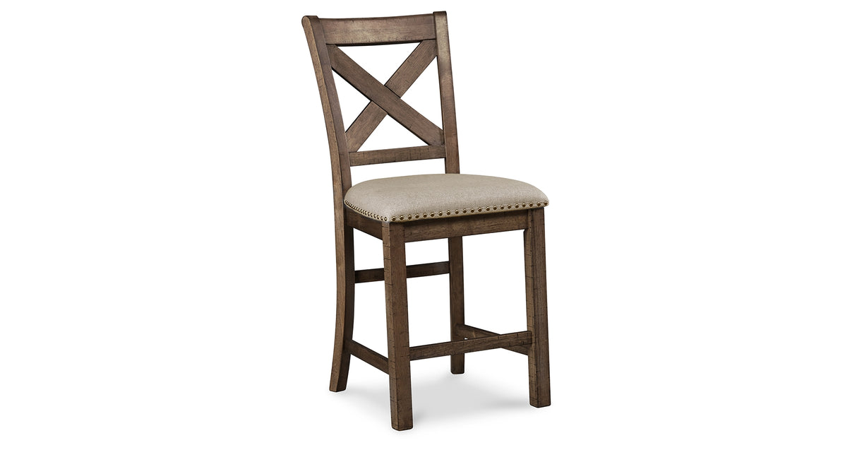 Moriville Counter Height Dining Table and 6 Barstools in Grayish Brown from Ashley Furniture - Luna Furniture