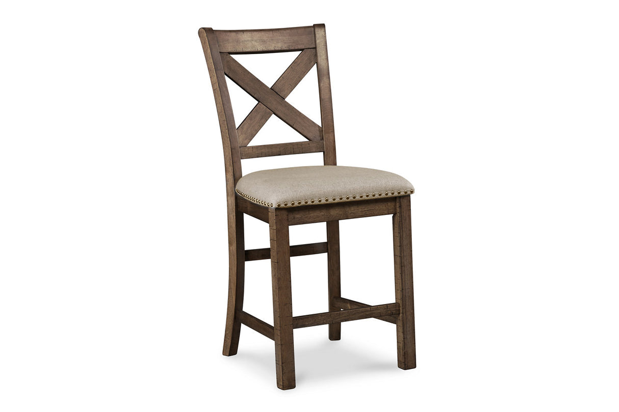 Moriville Grayish Brown Counter Height Dining Table and 4 Barstools from Ashley Furniture - Luna Furniture