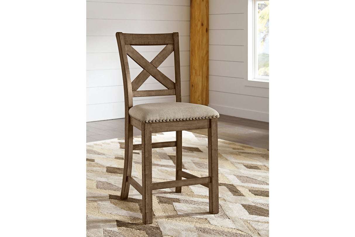 Moriville Grayish Brown Counter Height Dining Table and 4 Barstools from Ashley Furniture - Luna Furniture