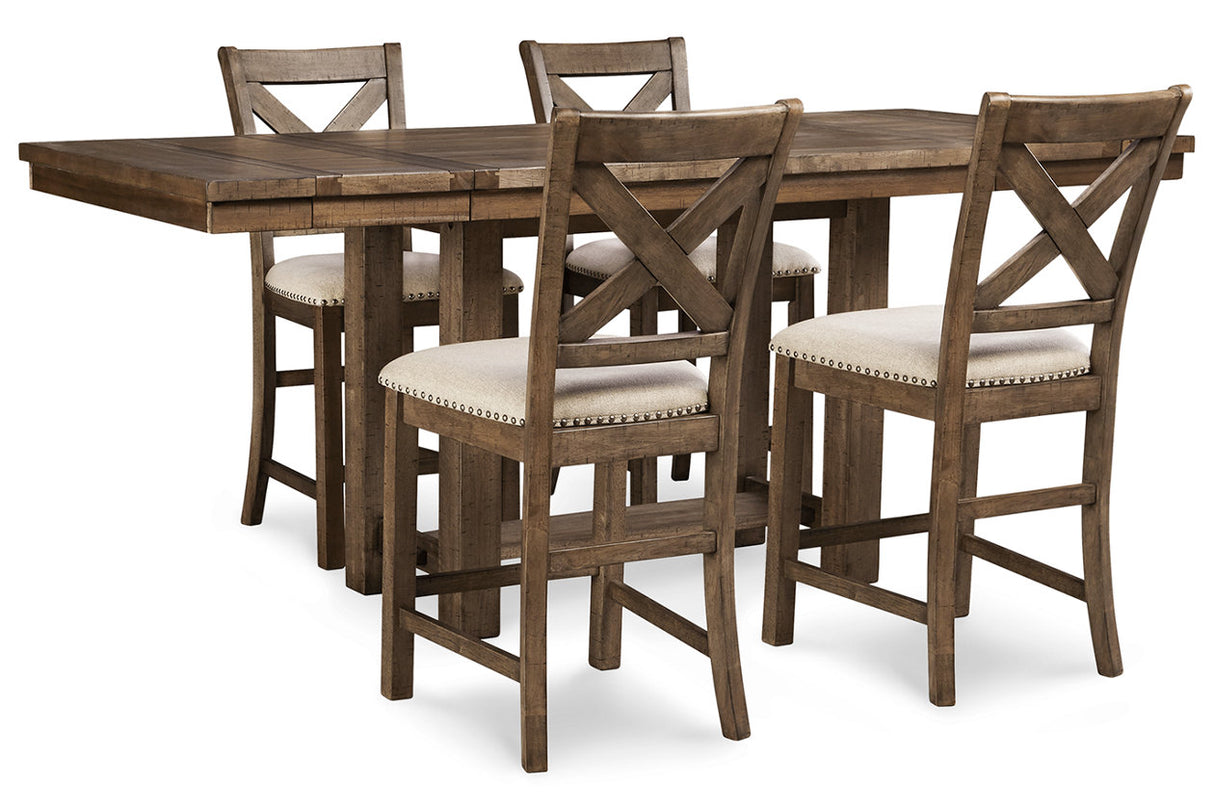 Moriville Grayish Brown Counter Height Dining Table and 4 Barstools from Ashley Furniture - Luna Furniture