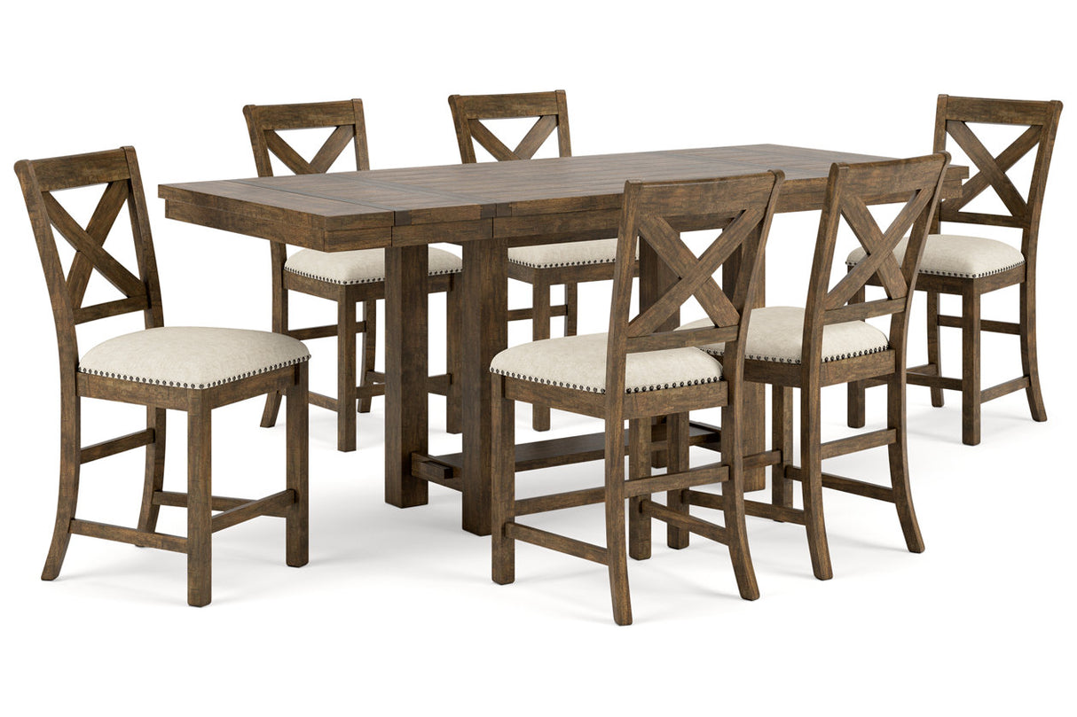 Moriville Grayish Brown Counter Height Dining Table and 6 Barstools from Ashley Furniture - Luna Furniture