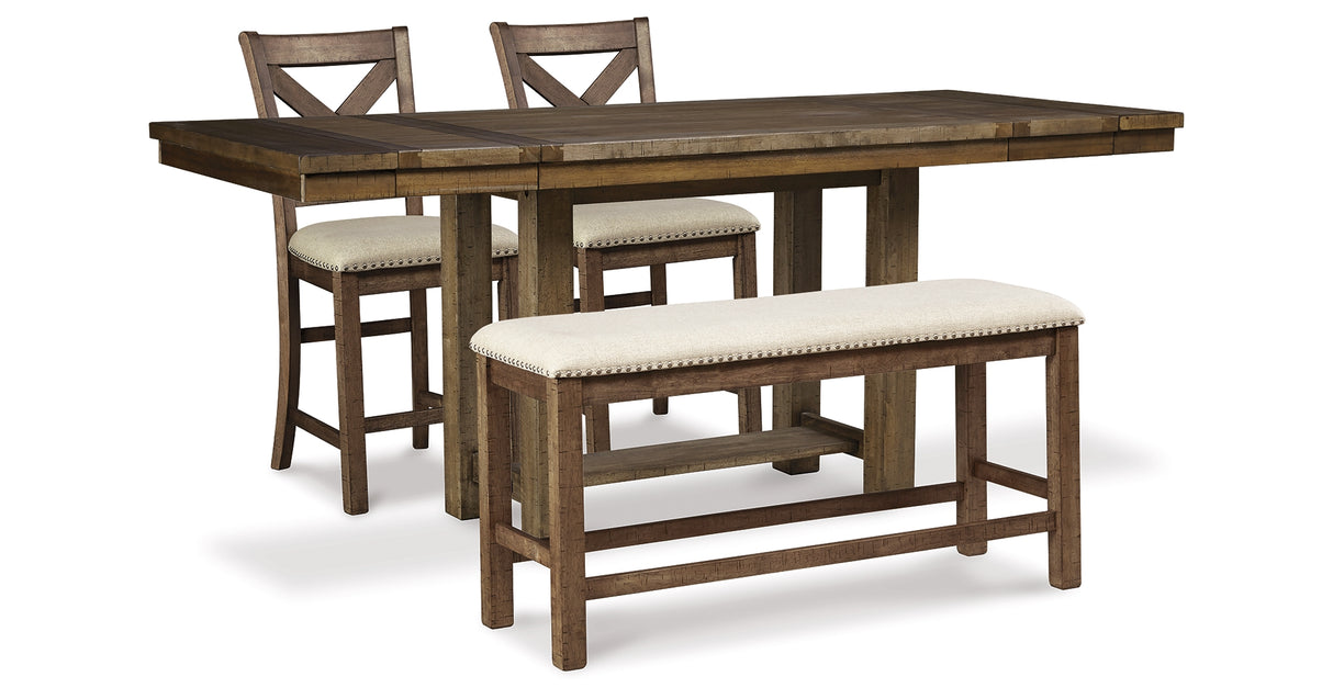 Moriville Grayish Brown Counter Height Dining Table and 2 Barstools and Bench from Ashley Furniture - Luna Furniture