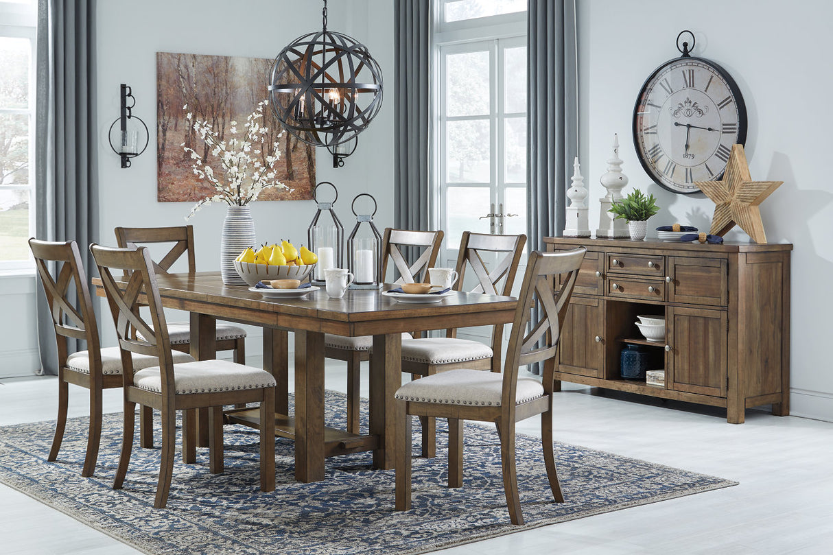 Moriville Grayish Brown Dining Table and 6 Chairs from Ashley Furniture - Luna Furniture