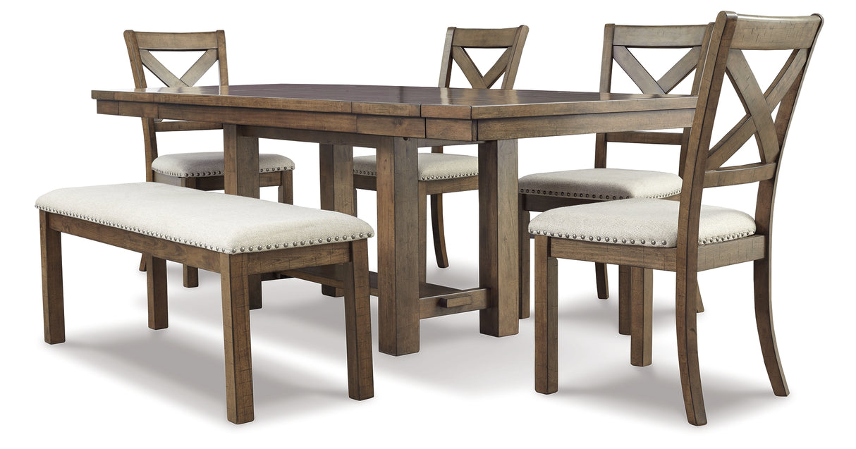 Moriville Grayish Brown Dining Table and 4 Chairs and Bench from Ashley Furniture - Luna Furniture