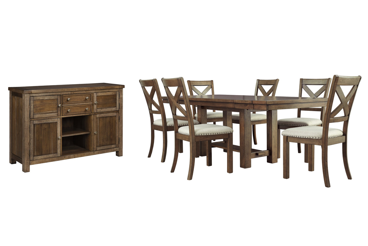Moriville Grayish Brown Dining Table and 6 Chairs with Server from Ashley Furniture - Luna Furniture