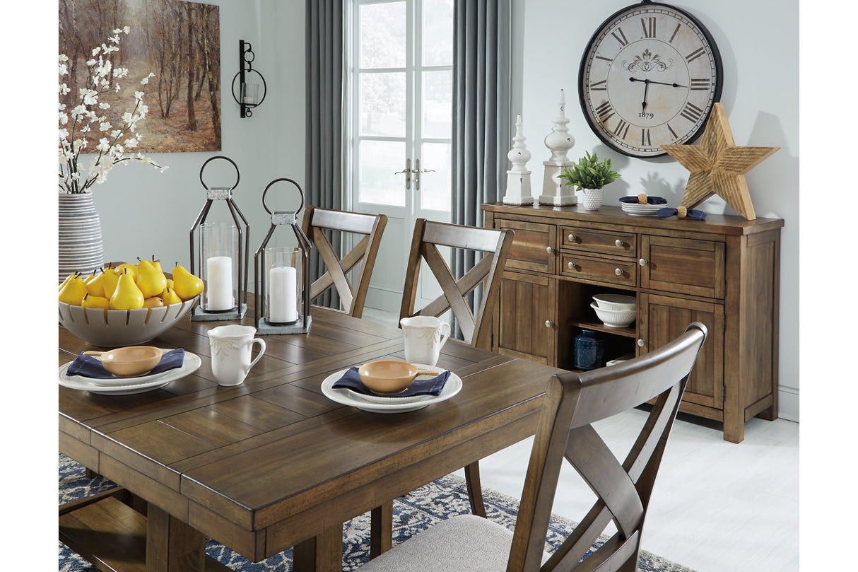Moriville Grayish Brown Dining Table and 4 Chairs and Bench from Ashley Furniture - Luna Furniture