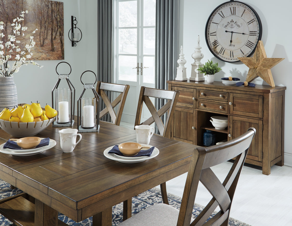 Moriville Grayish Brown Dining Table and 4 Chairs and Bench from Ashley Furniture - Luna Furniture