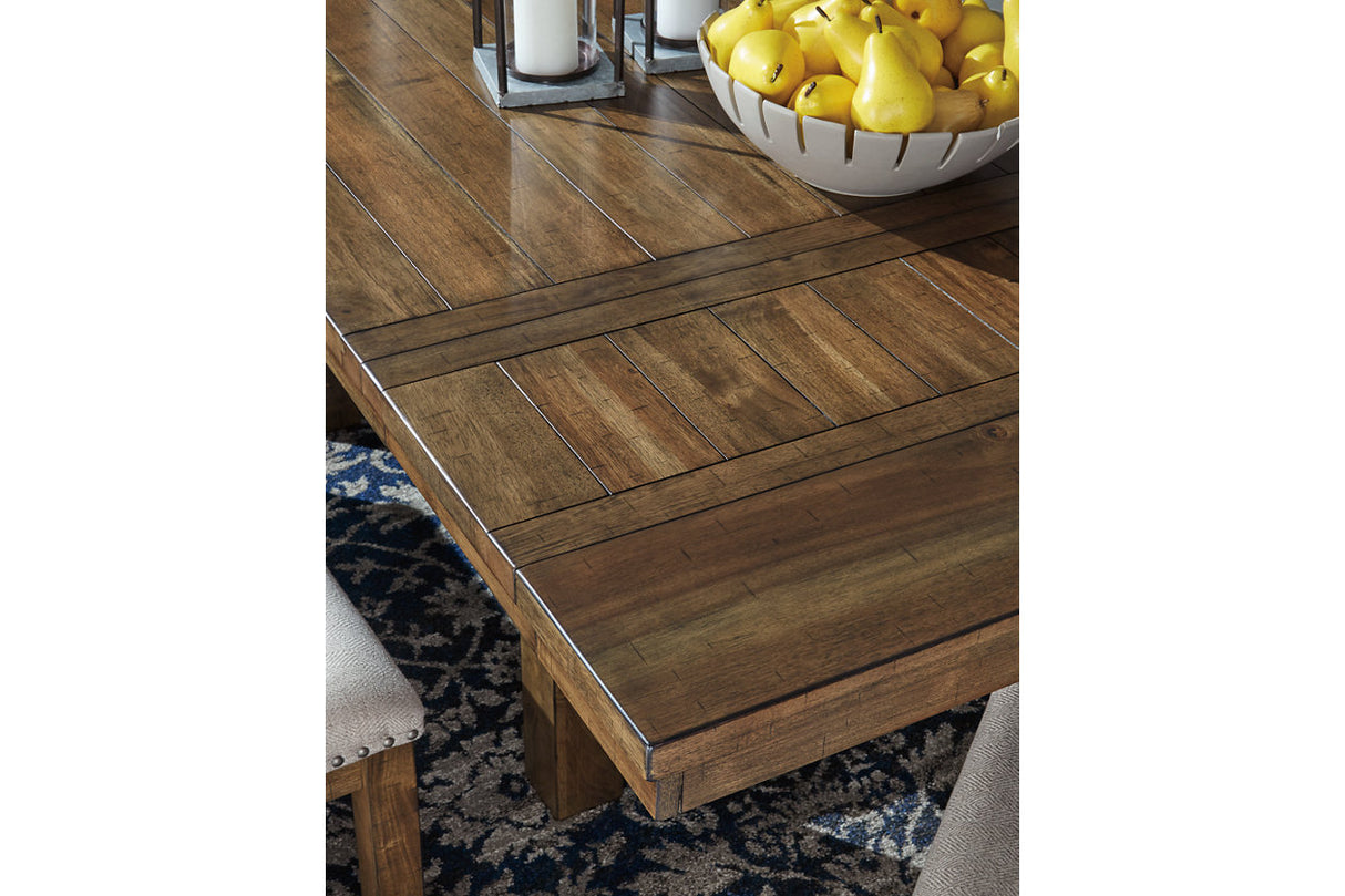 Moriville Grayish Brown Dining Table and 4 Chairs and Bench from Ashley Furniture - Luna Furniture