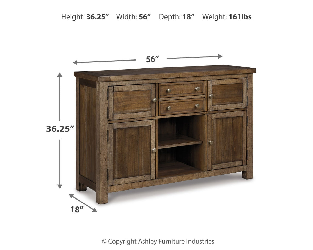 Moriville Grayish Brown Counter Height Dining Table, 4 Barstools and Server from Ashley - Luna Furniture