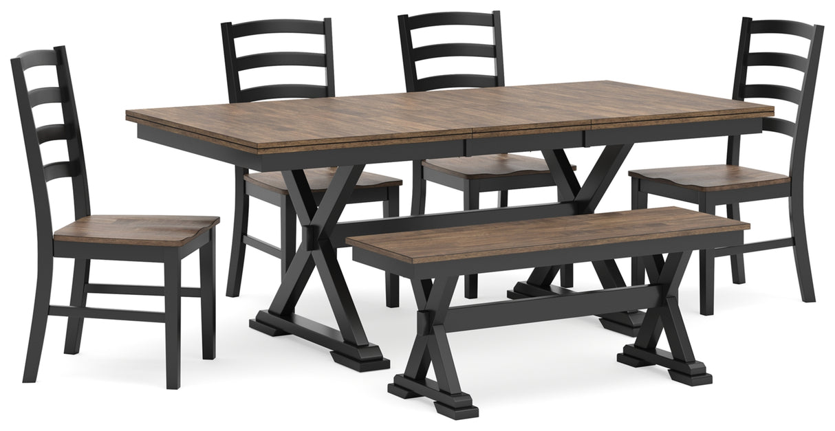 Wildenauer Brown/Black Dining Table with 2 Chairs and Bench from Ashley Furniture - Luna Furniture