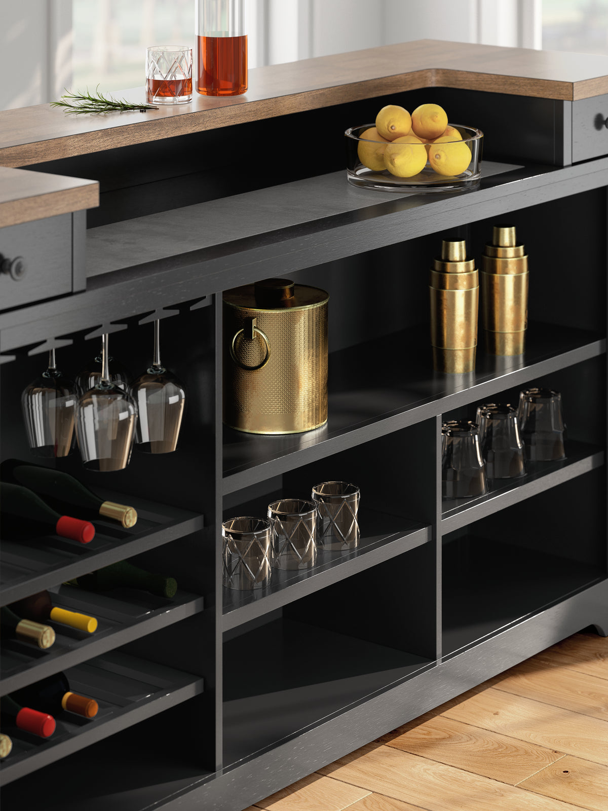 Wildenauer Brown/Black 78" Bar from Ashley Furniture - Luna Furniture
