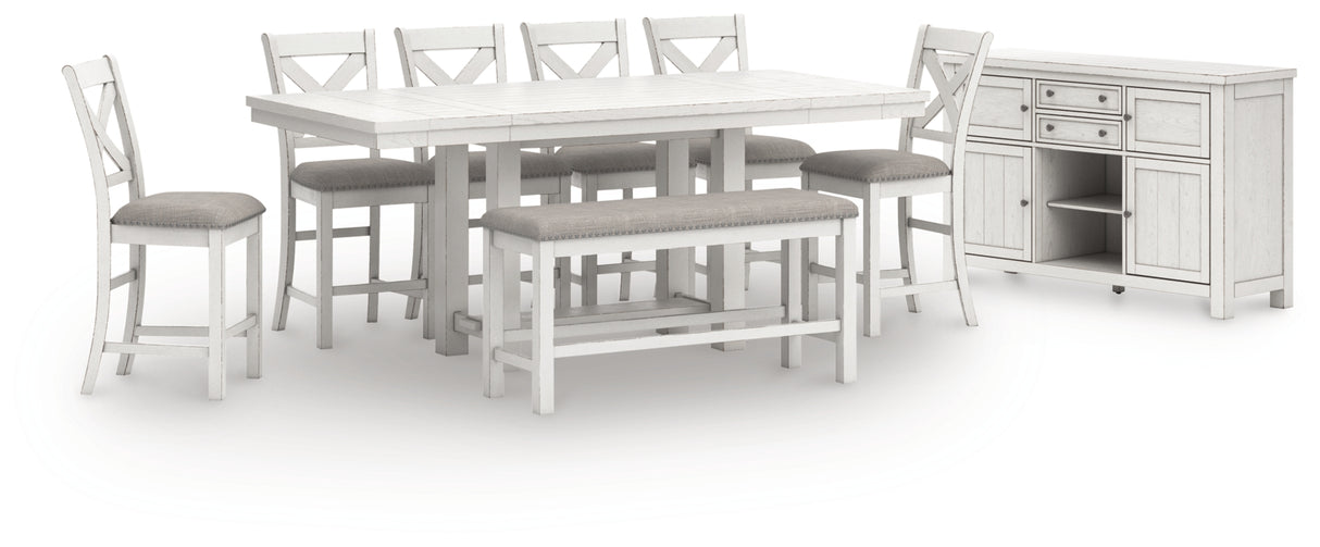 Robbinsdale Antique White Counter Height Dining Table and 6 Barstools and Bench with Storage from Ashley - Luna Furniture