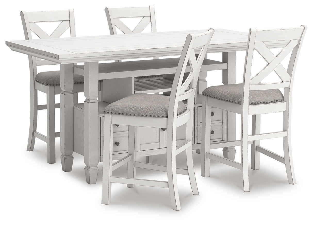 Robbinsdale Antique White Counter Height Dining Table and 4 Barstools from Ashley Furniture - Luna Furniture