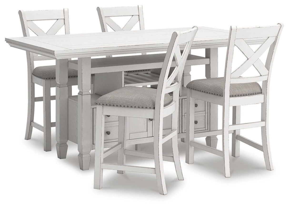 Robbinsdale Antique White Counter Height Dining Table and 4 Barstools from Ashley Furniture - Luna Furniture