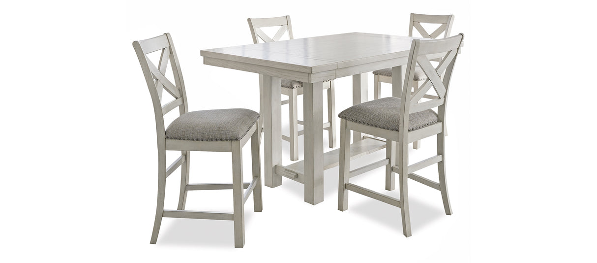 Robbinsdale Counter Height Dining Table and 4 Barstools in Antique White from Ashley - Luna Furniture