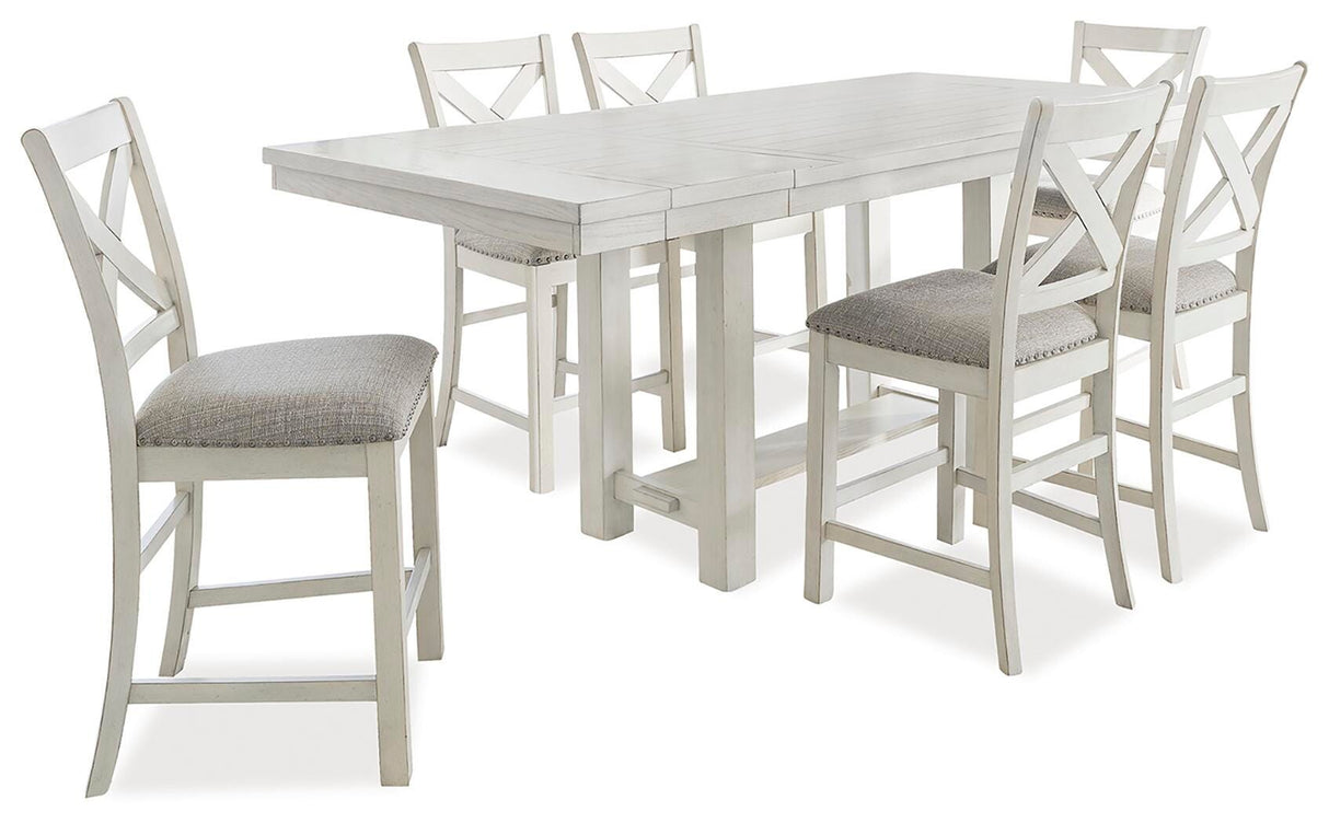 Robbinsdale Counter Height Dining Table and 6 Barstools in Antique White from Ashley Furniture - Luna Furniture