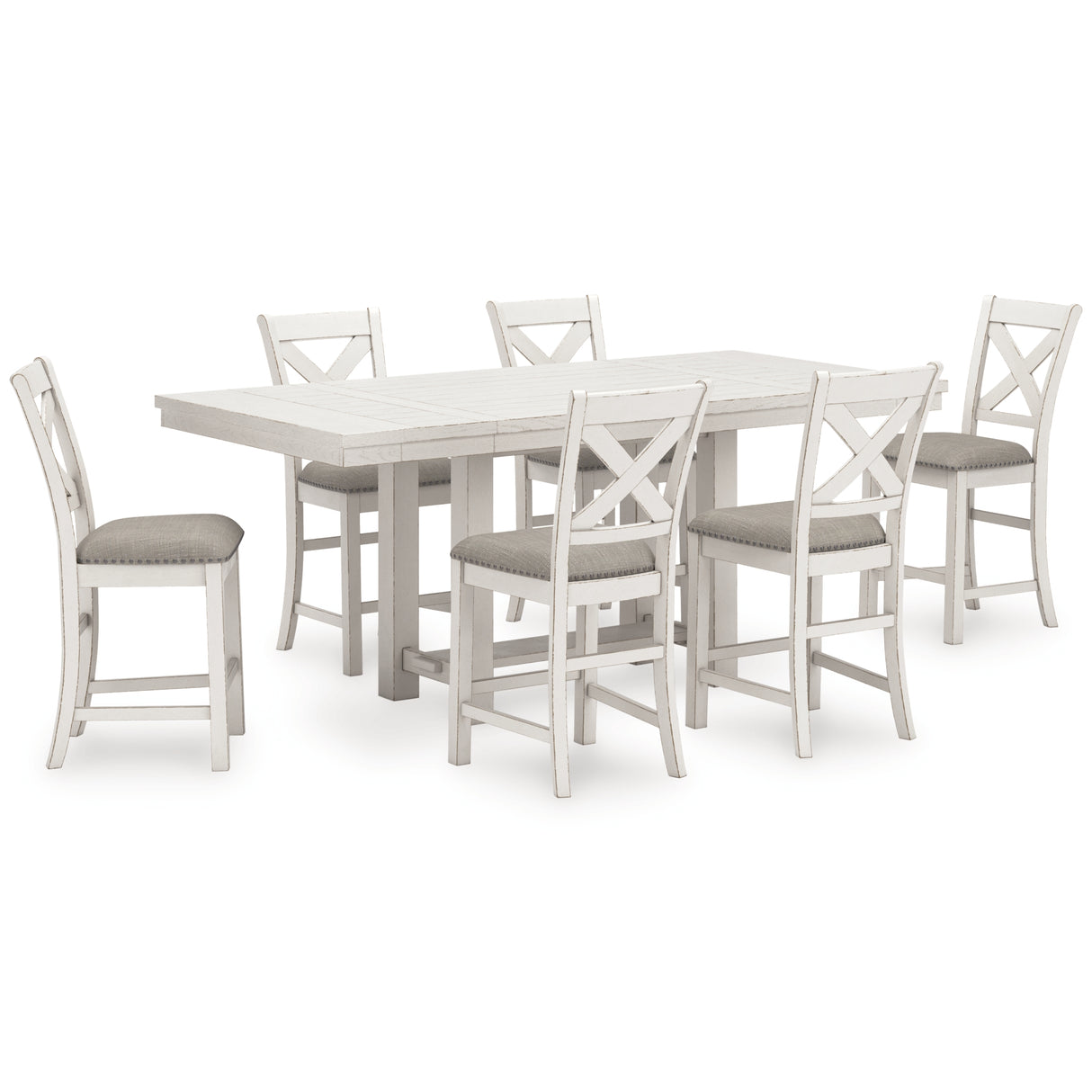 Robbinsdale Counter Height Dining Table and 6 Barstools in Antique White from Ashley - Luna Furniture