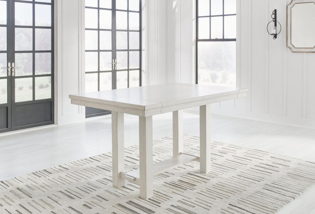 Robbinsdale Antique White Counter Height Dining Table and 6 Barstools and Bench with Storage from Ashley - Luna Furniture