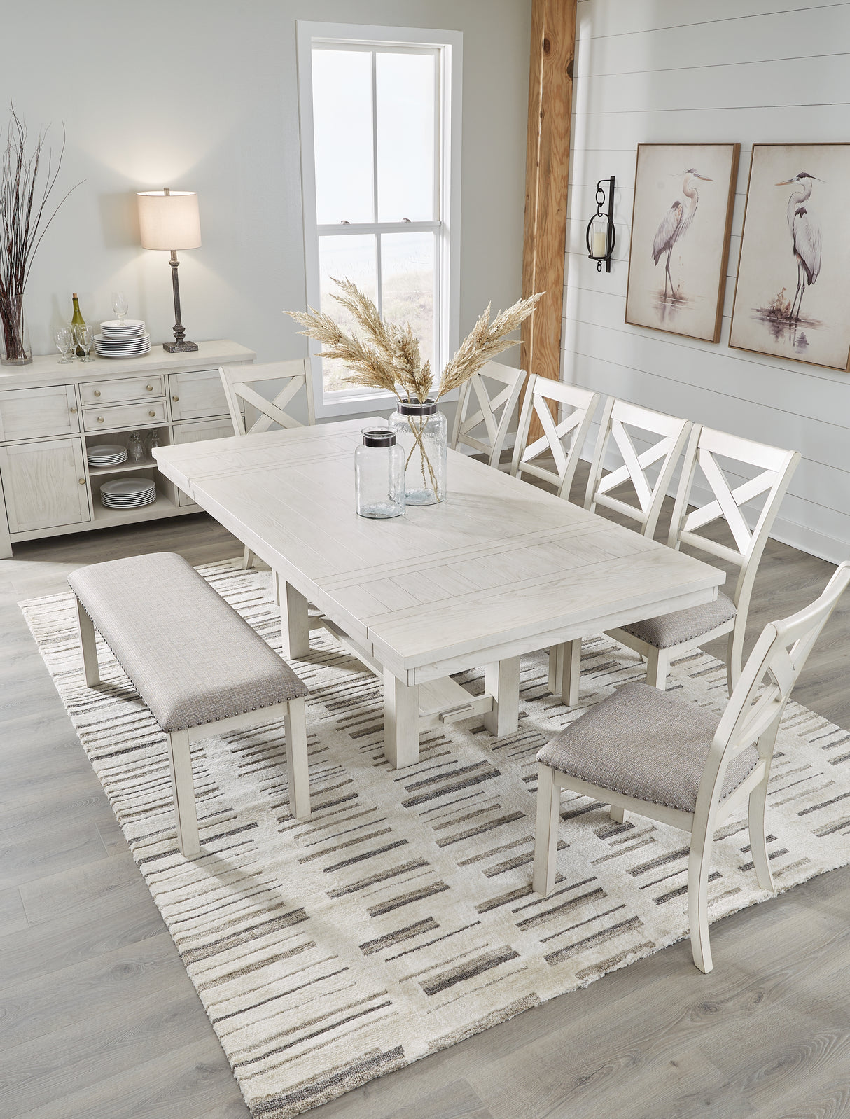 Robbinsdale Dining Table and 6 Chairs and Bench with Storage in Antique White from Ashley - Luna Furniture