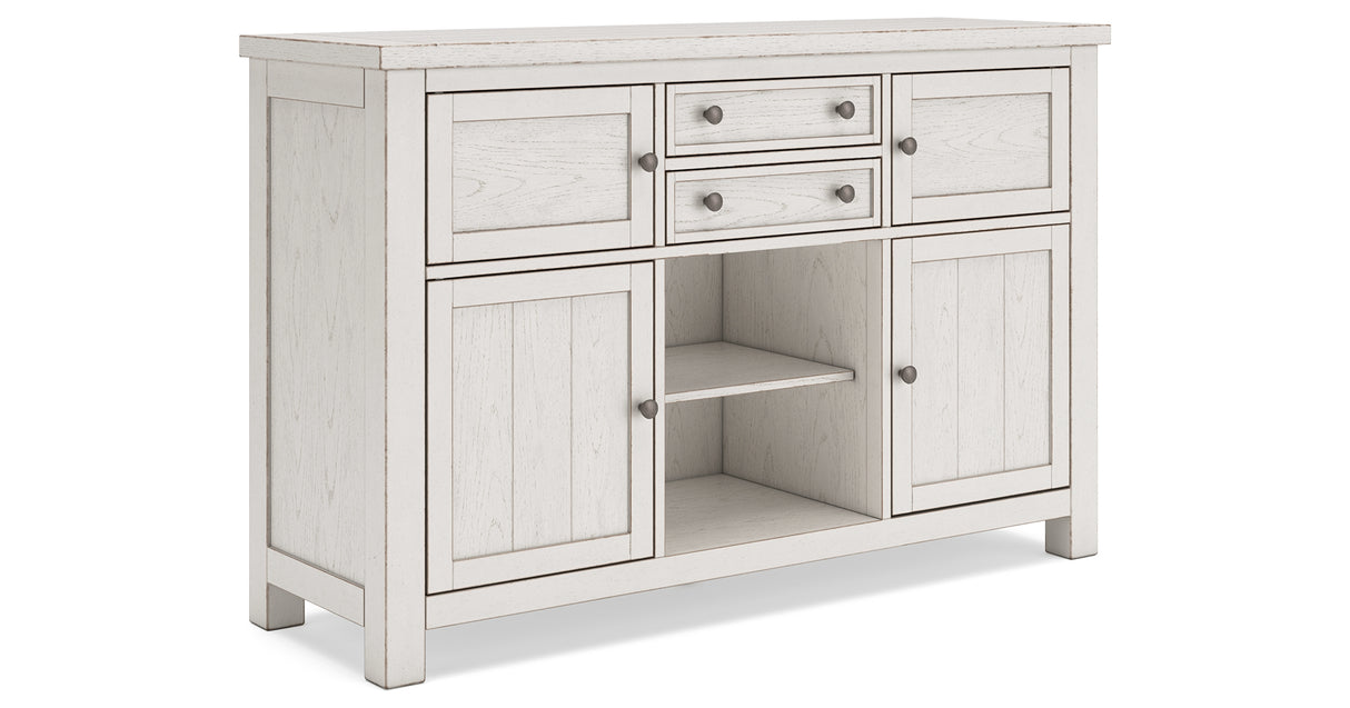 Robbinsdale Antique White Counter Height Dining Table and 8 Barstools with Storage from Ashley Furniture - Luna Furniture
