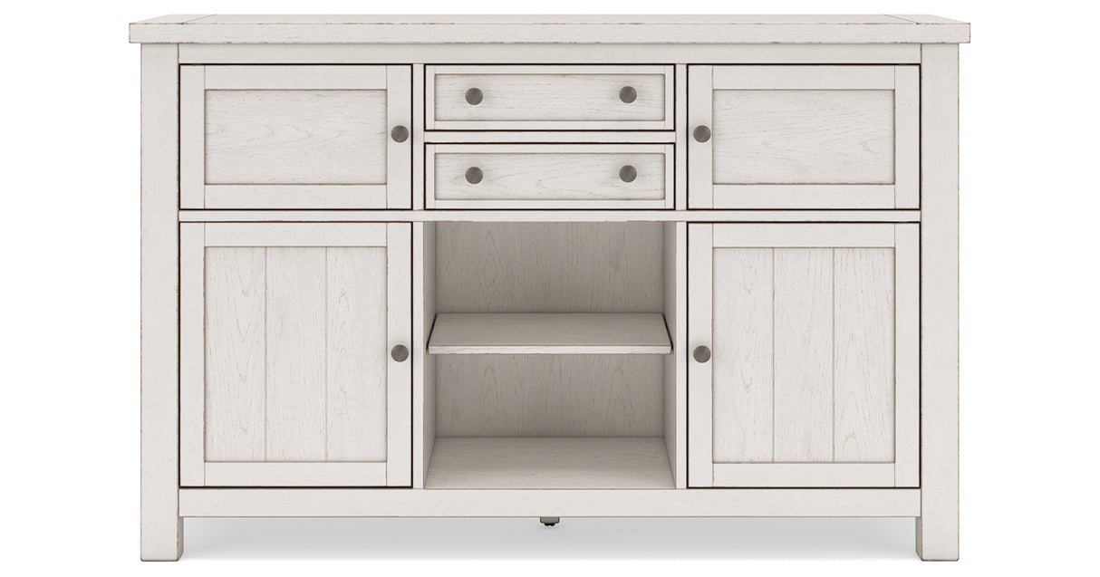 Robbinsdale Antique White Counter Height Dining Table and 8 Barstools with Storage from Ashley Furniture - Luna Furniture
