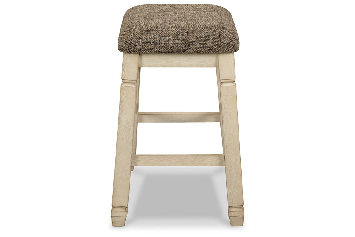 Bolanburg Antique White Counter Height Dining Table, 4 Stools, Bench and 2 Display Cabinets from Ashley - Luna Furniture