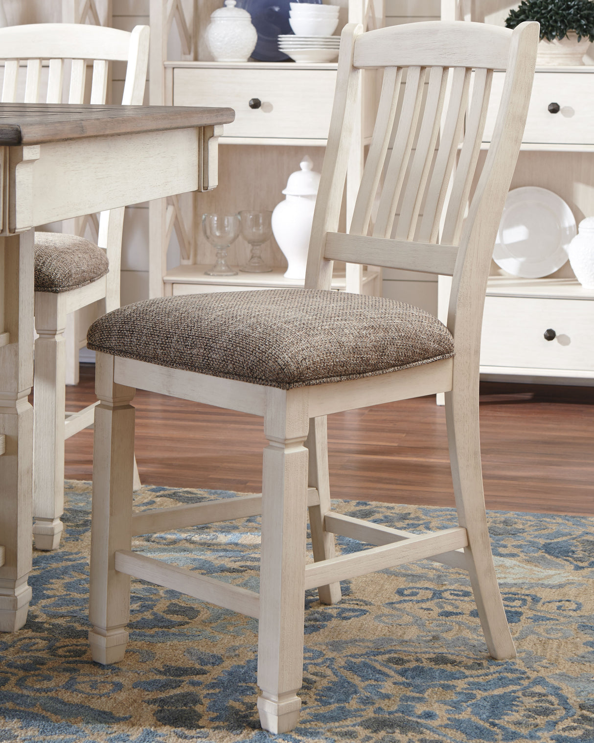 Bolanburg Antique White Counter Height Dining Table, 4 Barstools, Bench and Server from Ashley - Luna Furniture