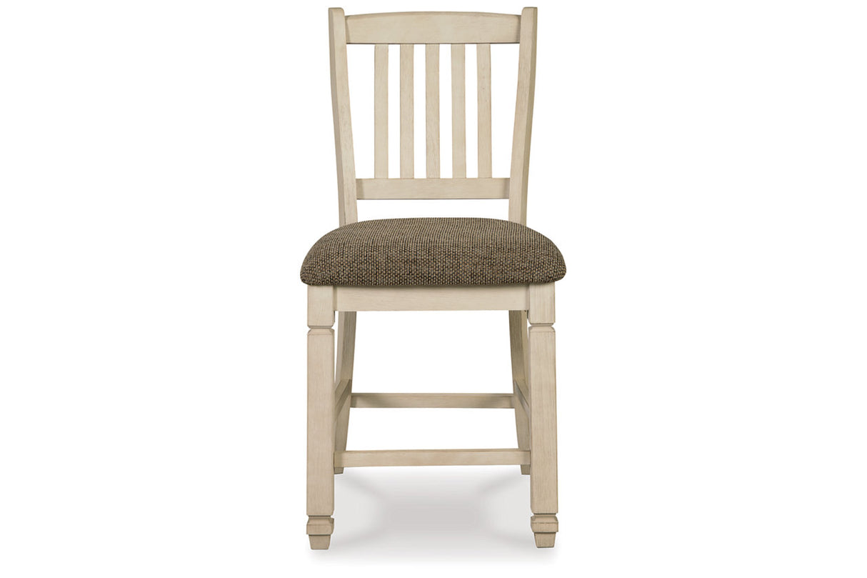 Bolanburg Antique White Counter Height Table with 6 Barstools, Server and Display Cabinet from Ashley - Luna Furniture