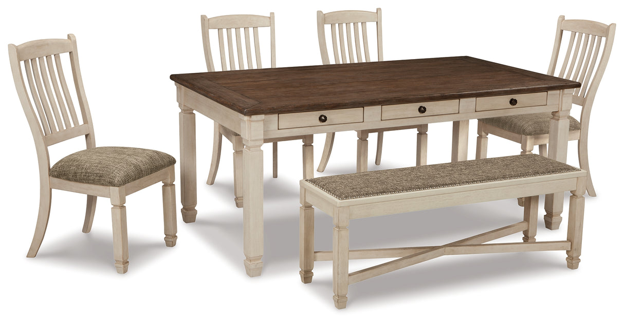 Bolanburg Antique White Dining Table with 4 Chairs and Bench from Ashley Furniture - Luna Furniture