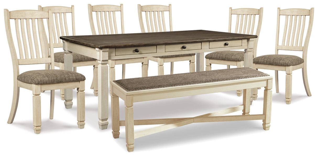Bolanburg Two-tone Dining Table, 6 Chairs, and Bench from Ashley - Luna Furniture