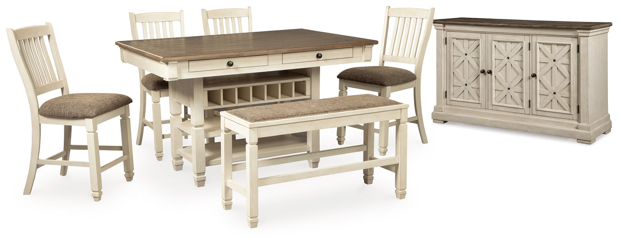 Bolanburg Antique White Counter Height Dining Table, 4 Barstools, Bench and Server from Ashley - Luna Furniture