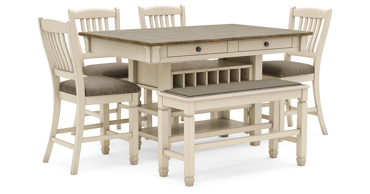Bolanburg Antique White Counter Height Dining Table, 4 Barstools, Bench and Server from Ashley Furniture - Luna Furniture