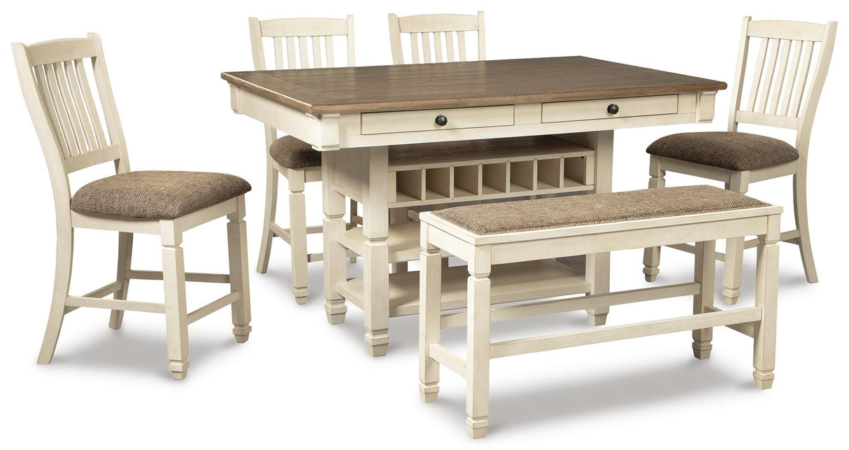 Bolanburg Antique White Counter Height Dining Table, 4 Barstools, Bench and Server from Ashley - Luna Furniture