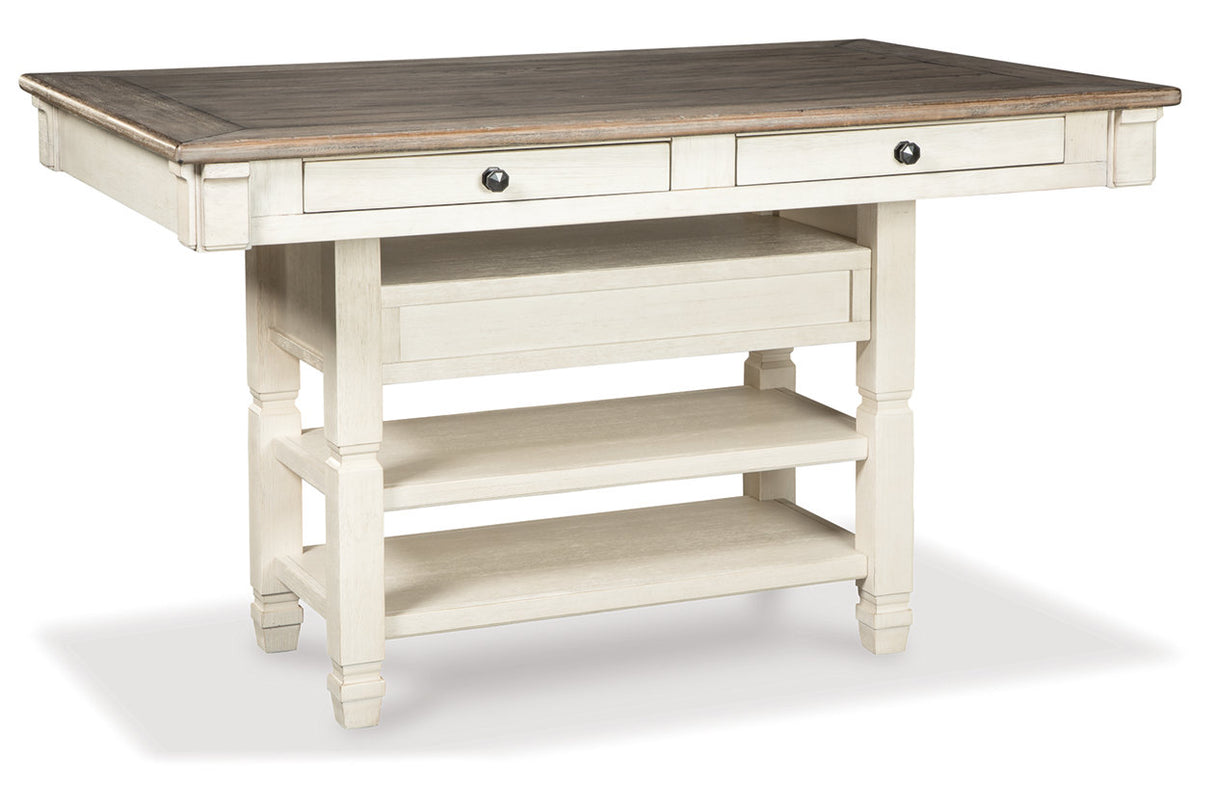 Bolanburg Antique White Counter Height Dining Table, 4 Stools, Bench and 2 Display Cabinets from Ashley - Luna Furniture