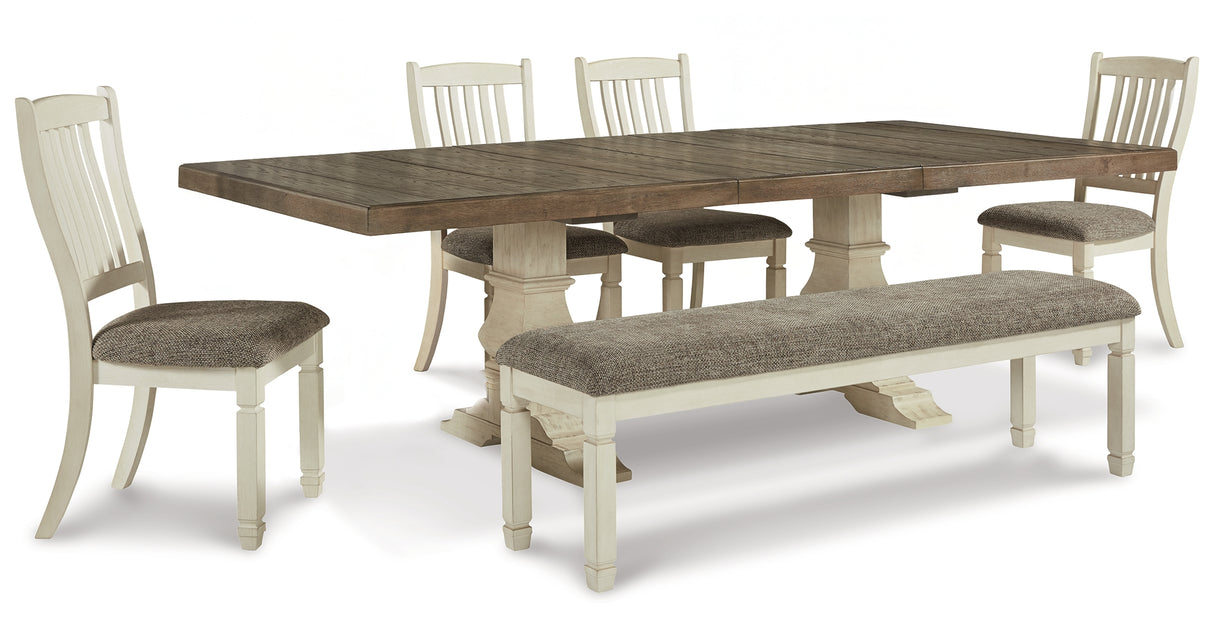 Bolanburg Antique White Extension Dining Table, 4 Chairs and Bench from Ashley - Luna Furniture