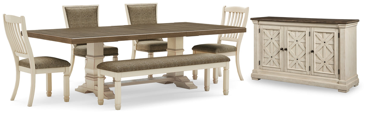 Bolanburg Antique White Dining Table with 4 Chairs and Bench with Server from Ashley - Luna Furniture