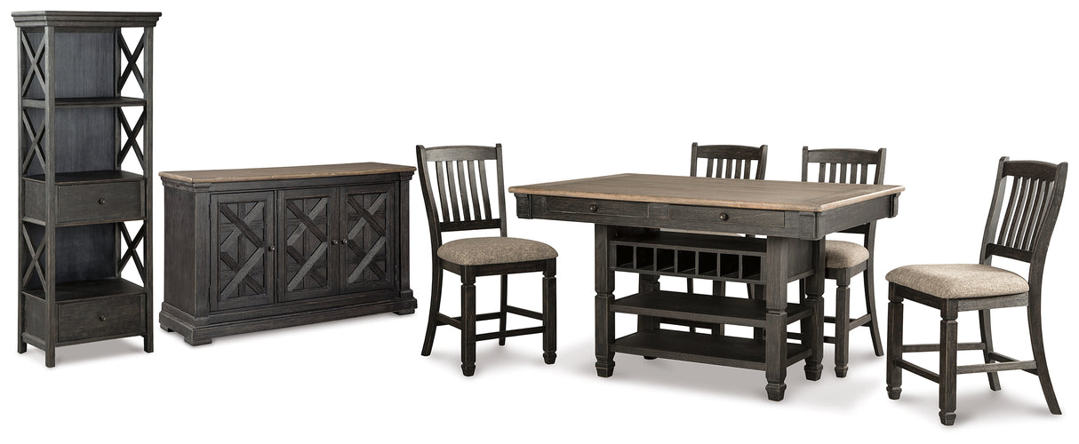 Tyler Creek Black/Grayish Brown Counter Height Table with 4 Barstools, Server and Display Cabinet from Ashley Furniture - Luna Furniture