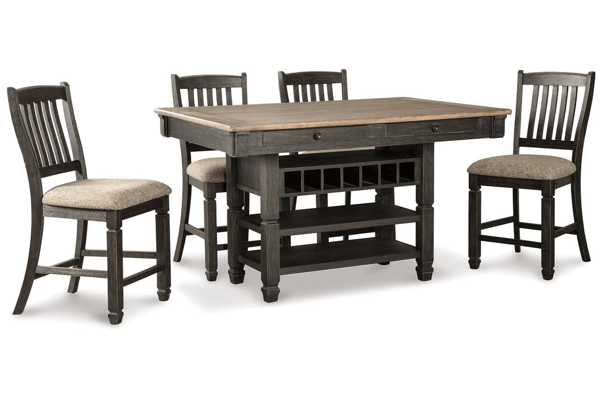 Tyler Creek Black/Grayish Brown Counter Height Table with 4 Barstools, Server and Display Cabinet from Ashley - Luna Furniture