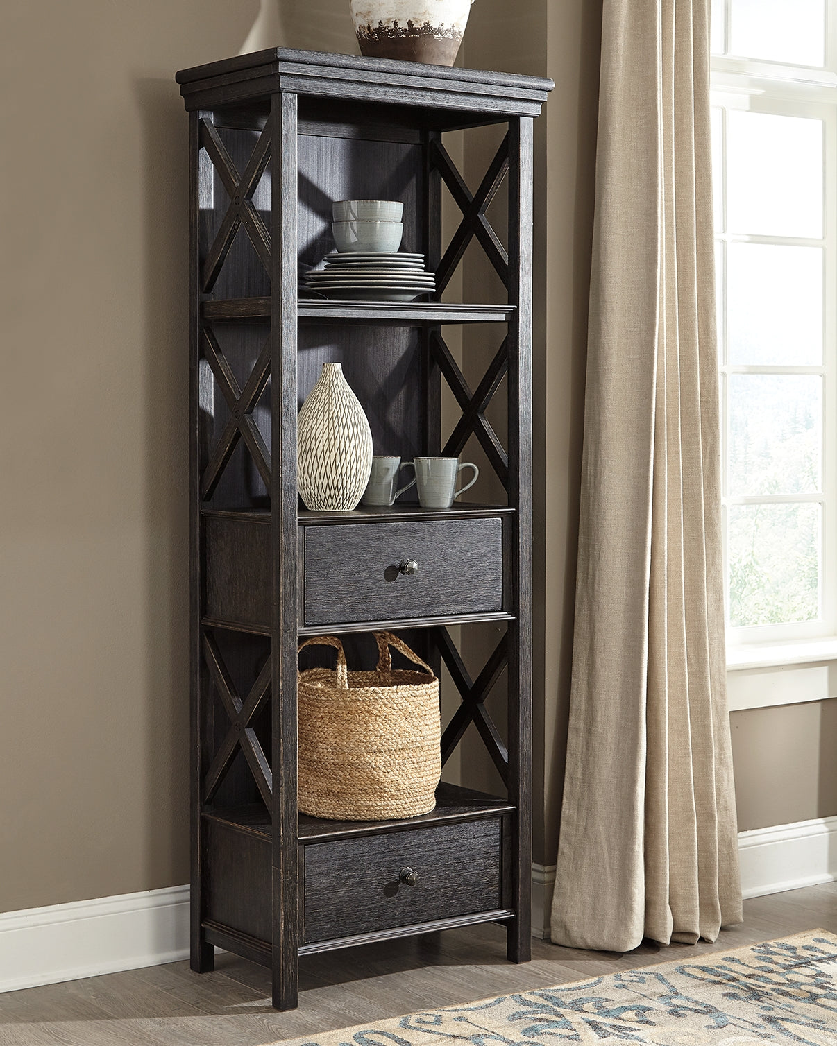 Tyler Creek Black/Grayish Brown Counter Height Table with 4 Barstools, Server and Display Cabinet from Ashley Furniture - Luna Furniture